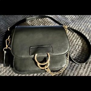 New Black Vegan Leather and Gold Chain Hardware Crossbody Bag by Just Fab.